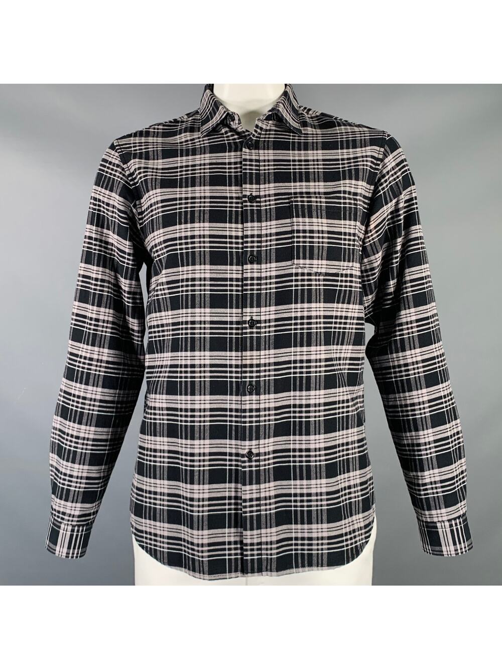 HOPE Size L Black Grey Plaid Cotton One Pocket Long Sleeve Shirt